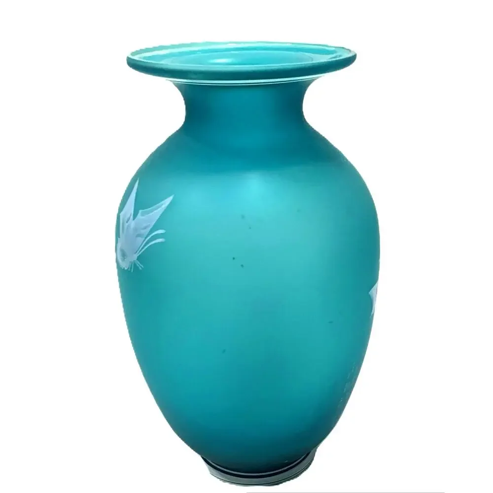 Fenton Avon Blue Azure Floral Butterfly Cameo Vase 9